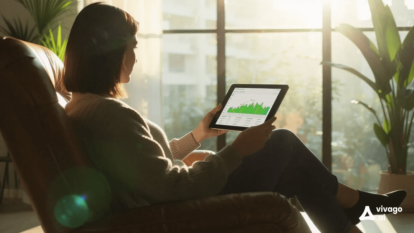 A person confidently using a tablet to manage their investments from a comfortable armchair, symbolizing control and ease with the best investment platforms.